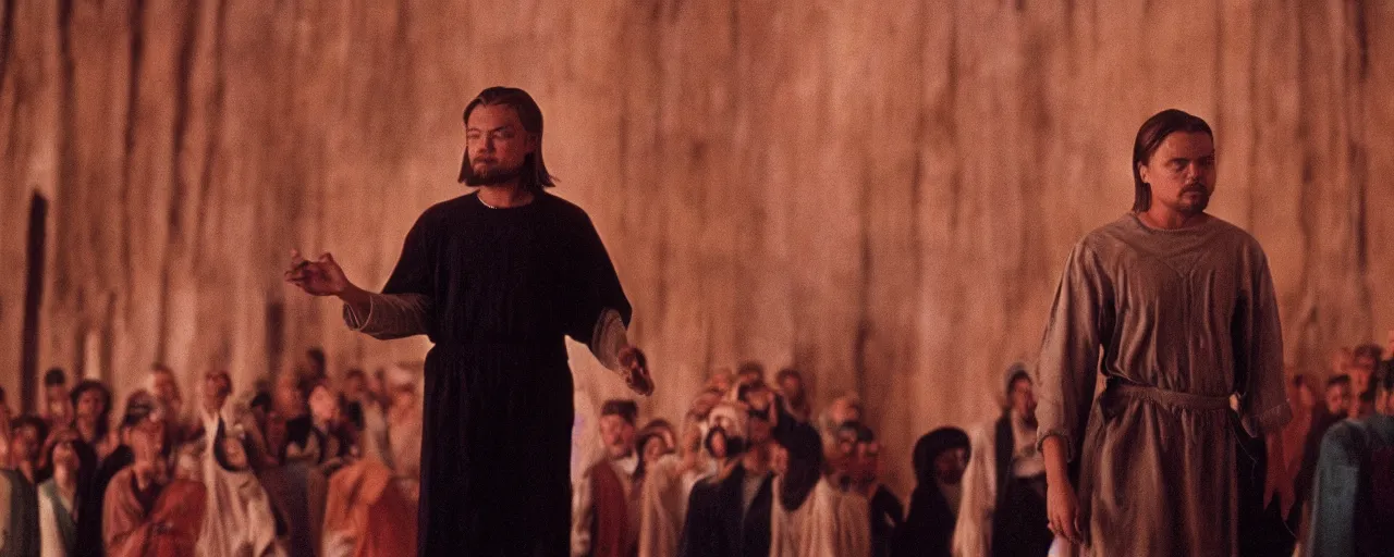 Image similar to leonardo dicaprio as a religious cult leader, national geographic, canon 5 0 mm, cinematic lighting, photography, retro, film, kodachrome