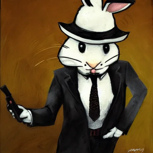 Image similar to a rabbit as a mafia gangster by James Gurney.