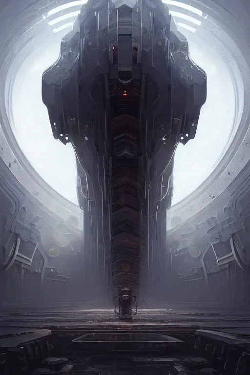 Prompt: professional concept art of a symmetrical! ominous floating mechanical steel terrifying giant monster thing in a dark room by artgerm and greg rutkowski. an intricate, space, elegant, highly detailed digital painting, concept art, smooth, sharp centred focus, illustration, cubism, in the style of cam sykes, wayne barlowe, igor kieryluk.