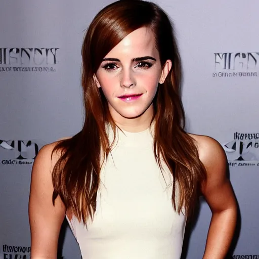 Image similar to emma watson mixed with kim kardashian, full - figure profile shot