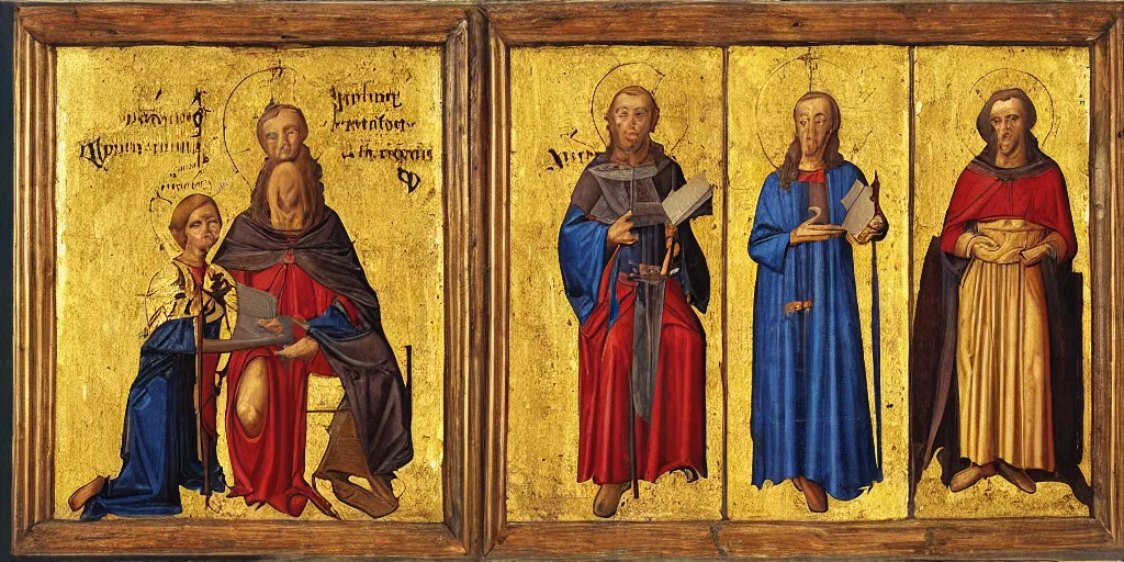 Image similar to ??? portrayed as our lord and saviour, medieval triptych