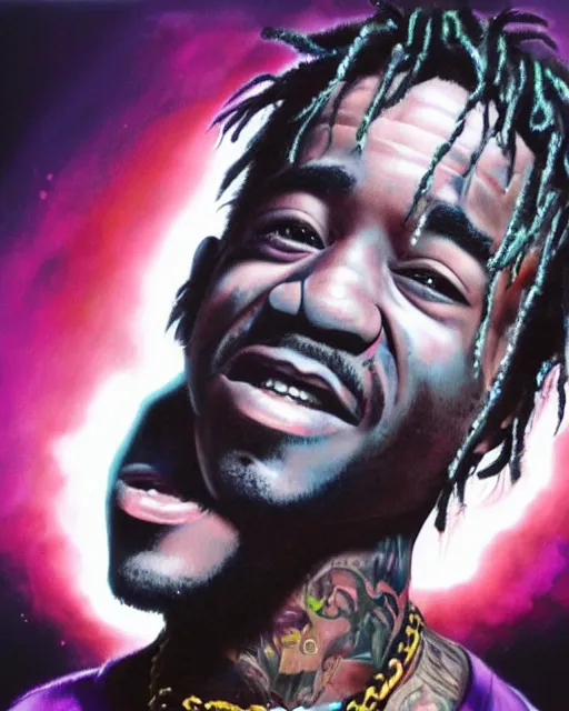 Prompt: lil uzi vert, airbrush, drew struzan illustration art, key art, movie poster