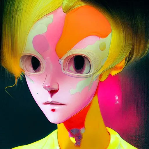 Prompt: prompt : pink and orange and yellow portrait soft light painted by james jean and katsuhiro otomo and erik jones, inspired by evangeleon anime, smooth face feature, intricate oil painting, high detail illustration, sharp high detail, manga and anime 1 9 9 9