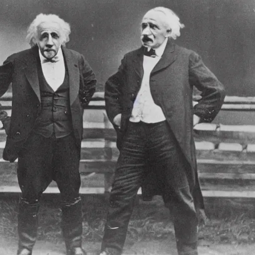 Prompt: vintage photo of Einstein and Thomas Edison fighting