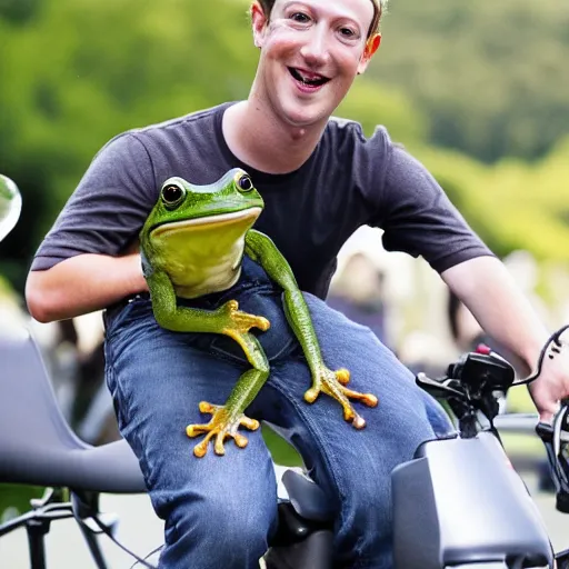 Image similar to mark zuckerberg riding a frog
