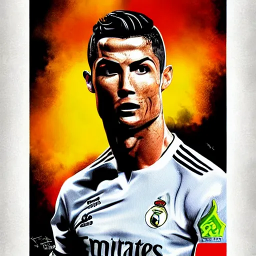 Prompt: cristiano ronaldo, poster artwork, detailed art by mark brooks