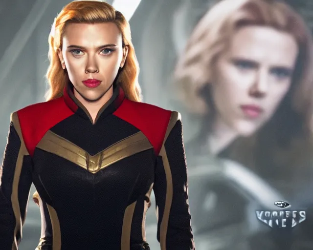 Image similar to portrait of scarlett johansson, in starfleet uniform, in a scene from the tv series vikings