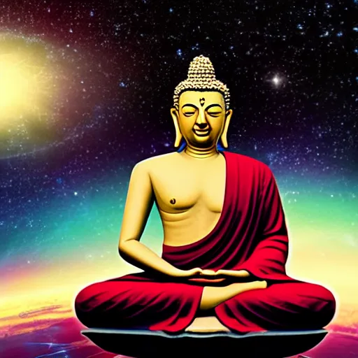 Prompt: buddha meditating in space