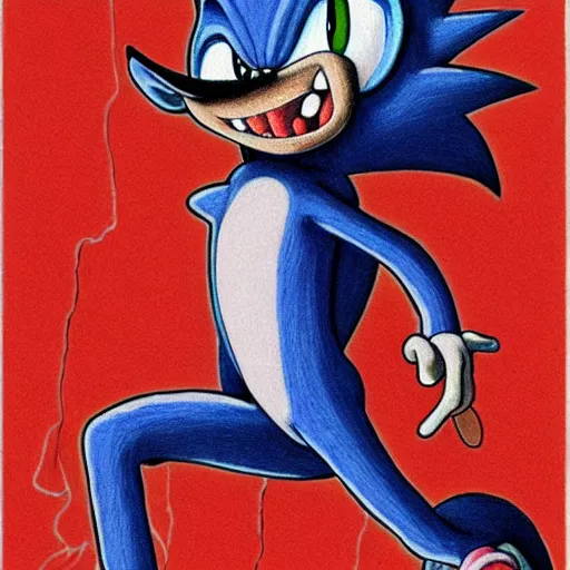 prompthunt: a distorted, surrealist painting of classic Sonic the