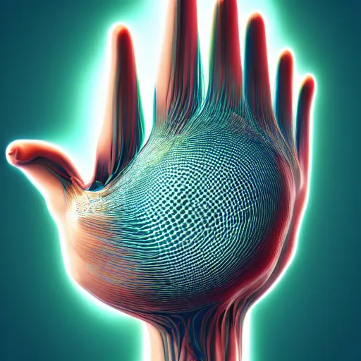 Image similar to anatomically correct open human hand as a 3D object, a computer rendering by Alberto Seveso, behance, generative art, rendered in cinema4d, octane render, photoillustration