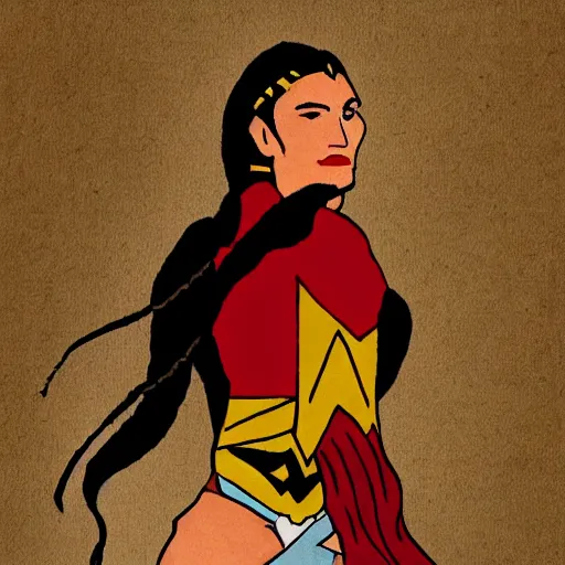 Image similar to An illustrated portrait of Sitting Bull as Wonder Woman