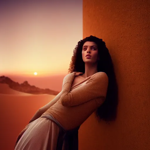 Image similar to photographic portrait of a stunningly beautiful renaissance moroccan female in soft dreamy light at sunset, contemporary fashion shoot, by edward robert hughes, annie leibovitz and steve mccurry, david lazar, jimmy nelsson, breathtaking, 8 k resolution, extremely detailed, beautiful, establishing shot, artistic, hyperrealistic, beautiful face, octane render