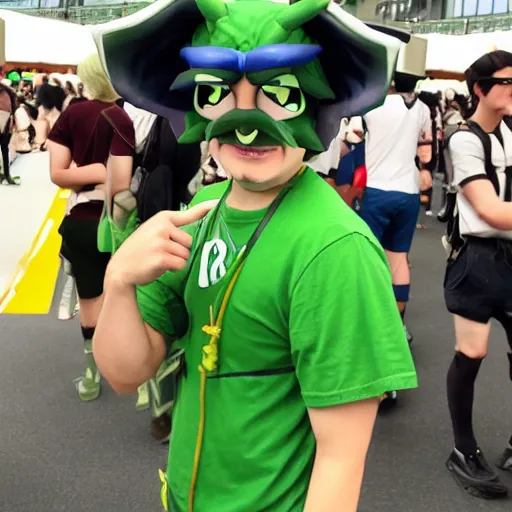 Prompt: cosplay of vinny from vinesauce at summer comiket 2 0 1 9