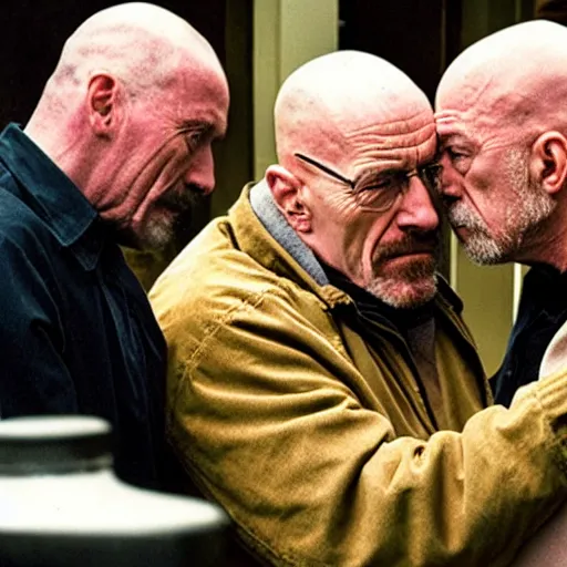 Image similar to Walter White and Mike Ehrmantraut kissing