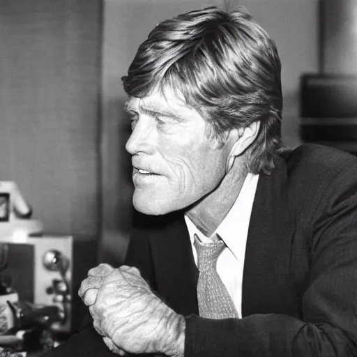 Prompt: robert redford whispering to a computer