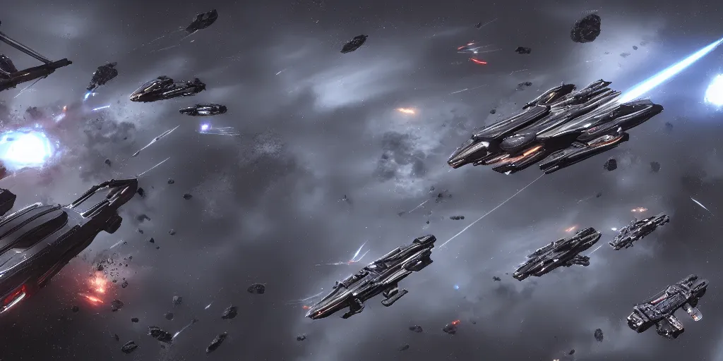 Prompt: incredibly massive eve online spaceship battle, extremely detailed, cinematic, 4 k