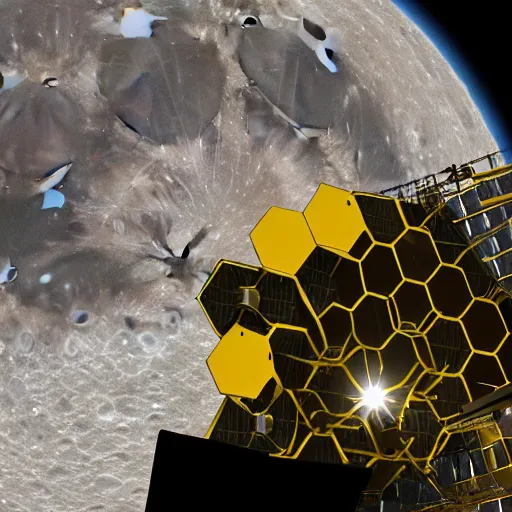 Prompt: james webb telescope taking a picture of the moon with earth in the background