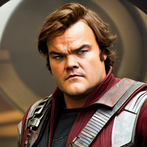 Image similar to film still of Jack Black as Star Lord in Guardians of the Galaxy