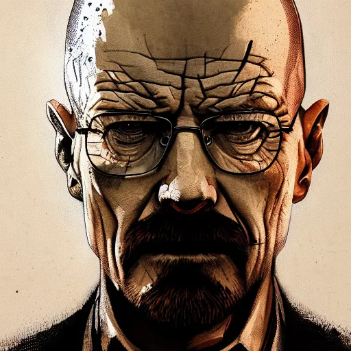 Image similar to portrait of walter white, dramatic lighting, illustration by Greg rutkowski, yoji shinkawa, 4k, digital art, concept art, trending on artstation