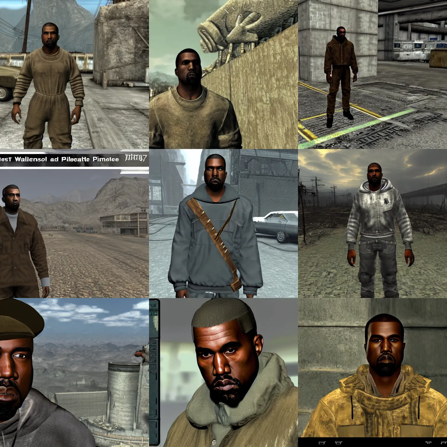 Prompt: very detailed screenshot of kanye west as an npc in fallout 3