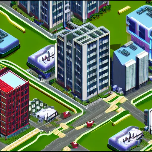 Prompt: sim city 4 deluxe edition. high density office building. 2 d sprite graphics.