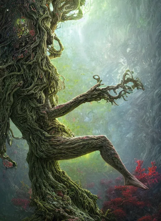 Prompt: a carved overgrown statue of a tree standing in a pool of water, extremly detailed digital painting, vibrant colors, in the style of tomasz alen kopera and fenghua zhong and peter mohrbacher, mystical colors, rim light, beautiful lighting, 8 k, stunning scene, raytracing, octane, trending on artstation