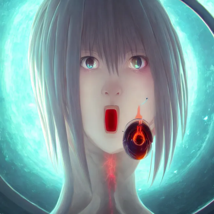 Prompt: Close up Iwakura Lain, Female Anime Character rei ayanami, giygas, epcot, inside a space station, eye of providence, Beksinski Finnian vivid Wojtek William to eye, hellscape, mind character, Environmental occlusion theme Jia, a William mans character, Artstation station female hyperdetailed with , rei ayanami