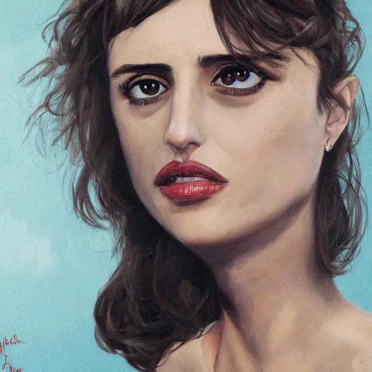 Prompt: Portrait of Penélope Cruz Sánchez in style of Etam Cru