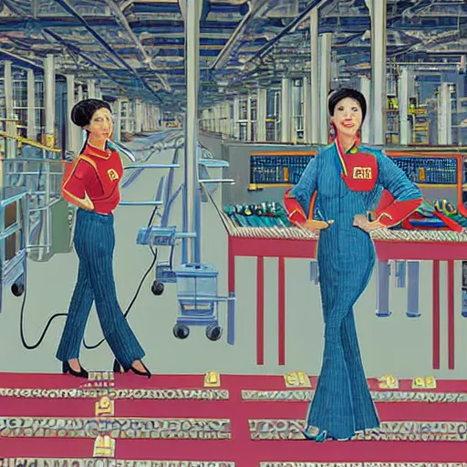 Image similar to north korean propaganda art of Britney Spears working in a factory, 8k, highly intricate, highly detailed, inspiring,
