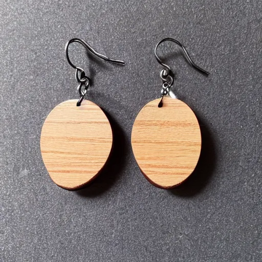 Prompt: bilateral symmetry, wood earring, inspired by nature in maine
