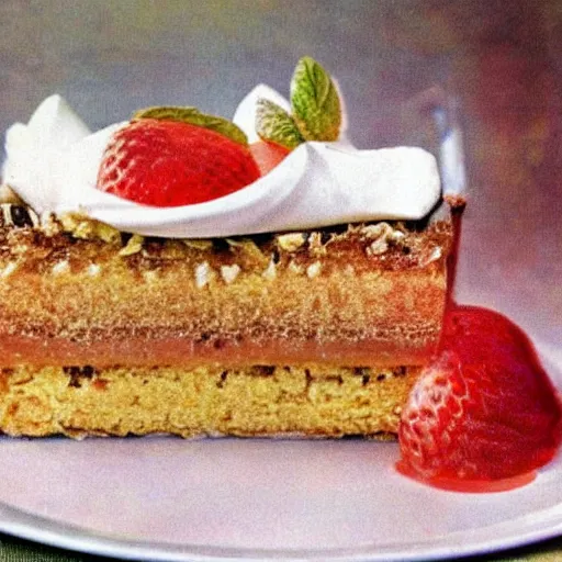 Prompt: photograph of dessert from 1970's cookbook in color