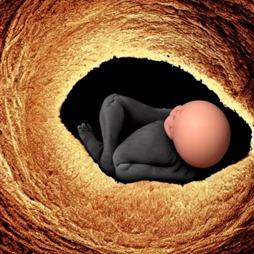 Prompt: A human egg with a fetus inside.