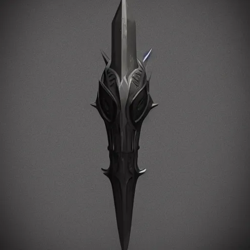 Image similar to a black long sword skull crest, orthographic, ornament, weapon, a 3 d render by dom qwek, trending on polycount, artstation, hard surface modeling, rendered in maya, 3 ds max, blender, hd, vray