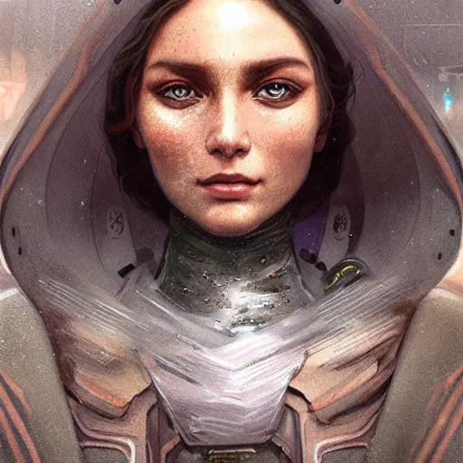 Image similar to A close up futuristic portrait on the street of Russian sleeping quarters on the moon, Norilsk, sci-fi, fantasy, intricate, very very beautiful, elegant, highly detailed, digital painting, artstation, concept art, smooth, sharp focus, illustration, art by artgerm and greg rutkowski and alphonse mucha