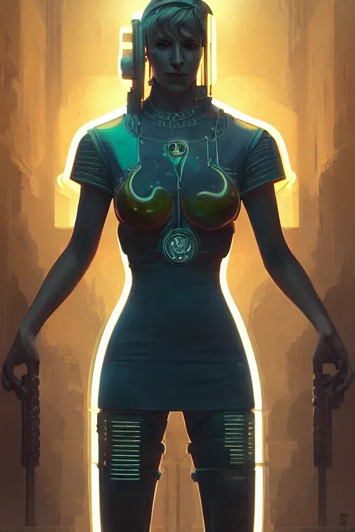 Image similar to ancient rome citizen in the cyberpunk style, realistic portrait full body, neon glow, symmetrical, highly detailed, digital painting, artstation, concept art, smooth, sharp focus, illustration, cinematic lighting, art by artgerm and greg rutkowski and alphonse mucha