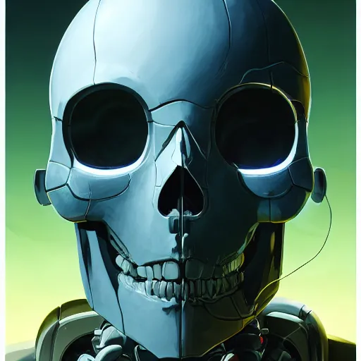 Image similar to a robot cybernetic skull face monster minimalist comics, behance hd by jesper ejsing, by rhads, makoto shinkai and lois van baarle, ilya kuvshinov, rossdraws global illumination ray tracing hdr radiating a glowing aura