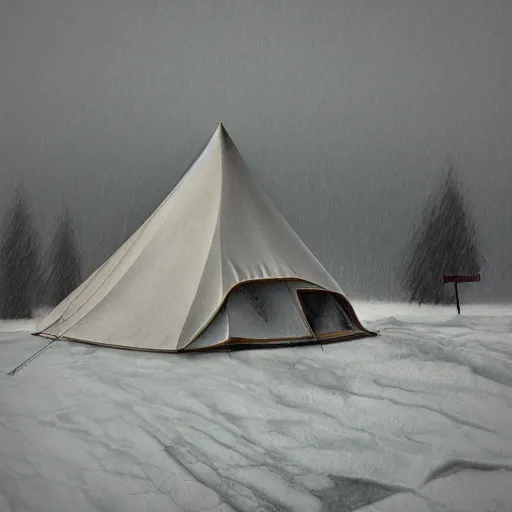 Image similar to tent, camping on top of a tower, in an ice storm, hyperrealism