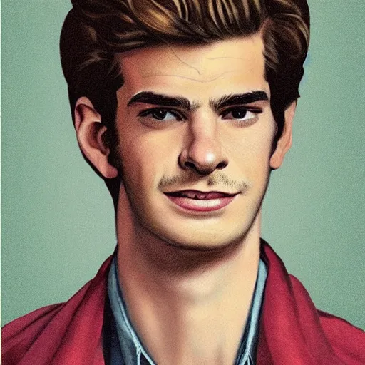 Prompt: “Andrew Garfield portrait, color vintage magazine illustration 1950”