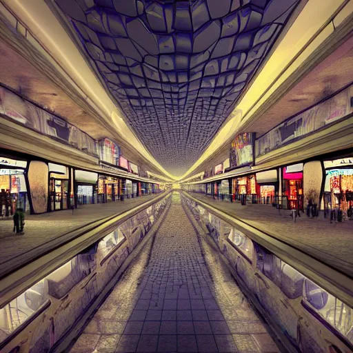 Prompt: hyperrealism photography computer simulation visualisation of parallel universe mall in surreal scene from art house movie from future by caravaggio rendered in mandelbulb 4 d and blender and octane render