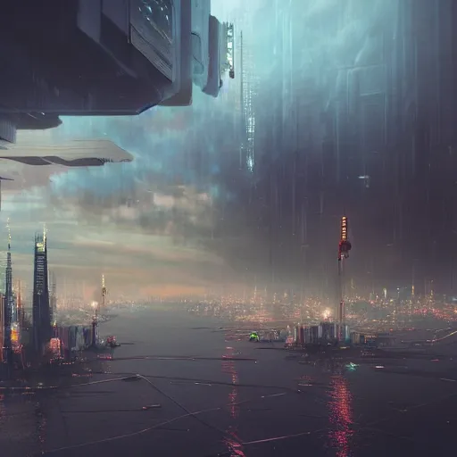 Image similar to a floating cyberpunk city in the clouds, dramatic lighting, photorealistic