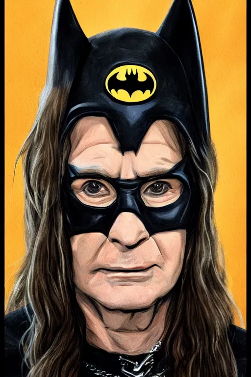 Prompt: portrait of Ozzy Osbourne as batman, highly detailed, artstation, concept art, sharp focus, illustration, art by Carel Fabritius