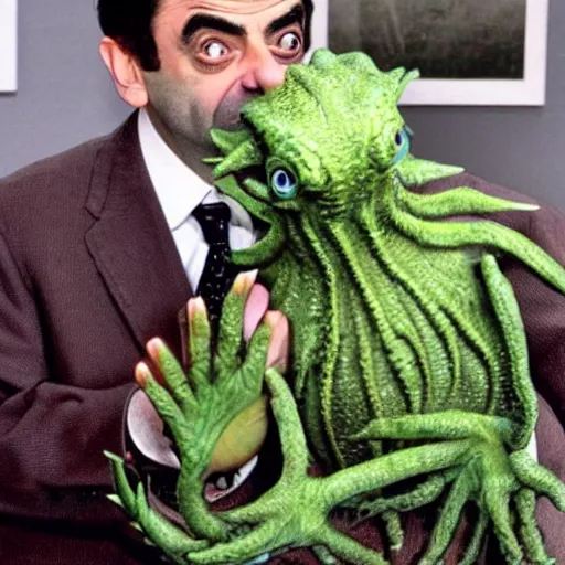 Prompt: mr bean, rowan atkinson as a cthulhu monster,