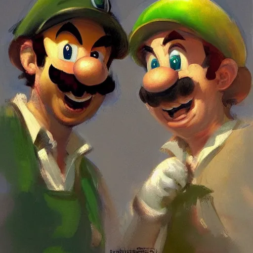 Image similar to a realistic portrait of mario and luigi in the style of daniel f. gerhartz