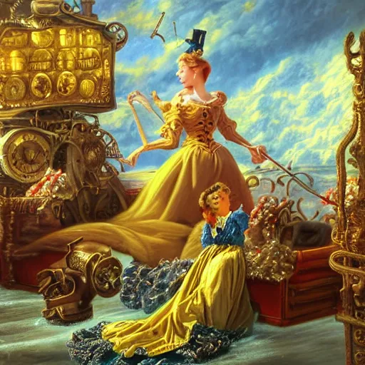 Image similar to giving advice for stock market, Realistic, Regal, Refined, Detailed Digital Art, Michael Cheval, Walt Disney (1937), François Boucher, Oil Painting, Steampunk, Highly Detailed, Cinematic Lighting, Unreal Engine, 8k