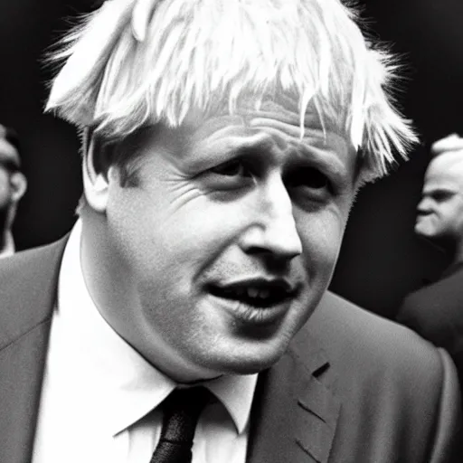 Image similar to boris johnson gigachad, film still