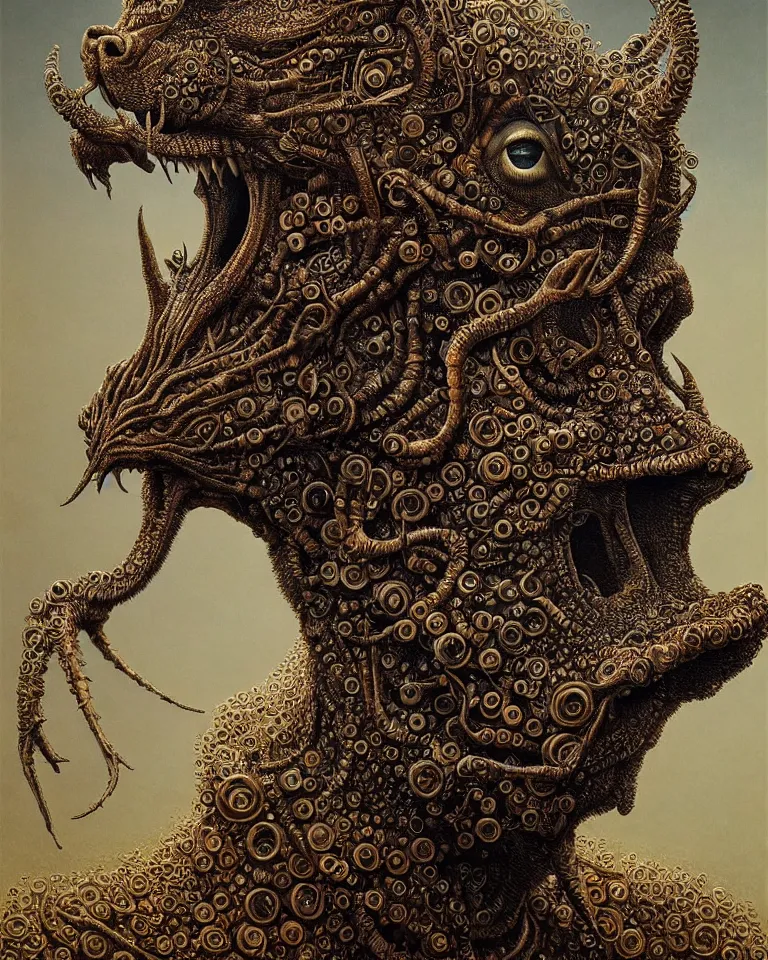 Image similar to ultra realist intricate detailed portrait of an attractive female turning into an animal, insanity, accurate features, apocalyptic, very intricate details, 8 k resolution, dim lighting, volumetric lighting, artstyle, zdzisław beksinski and keith thompson, award winning