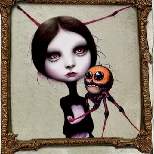 Prompt: surreal spider headed girl in the style of Mark Ryden