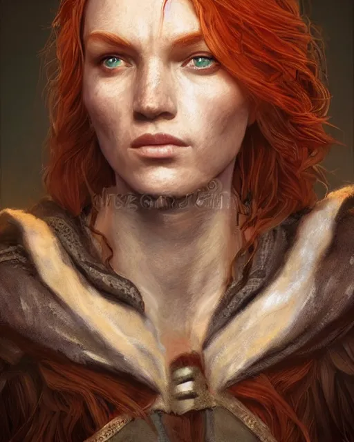 Image similar to the elder scrolls vi, charismatic beautiful rugged female redhead breton mage portrait, illustration, rim light, top light, perfectly shaded, epic, intricate, soft painting, by leesha hannigan, ross tran, thierry doizon, kai carpenter, ignacio fernandez rios