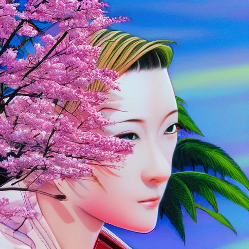 Image similar to colorful illustration of sakura sunset, by hajime sorayama and jake parker