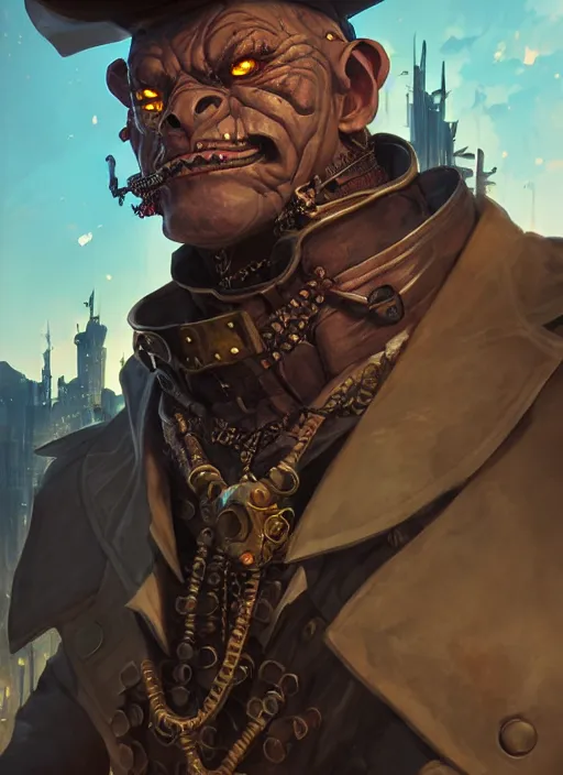 Prompt: a portrait of a steampunk orc in a city, key visual, ambient lighting, highly detailed, digital painting, artstation, concept art, sharp focus, by makoto shinkai and akihiko yoshida and hidari and wlop